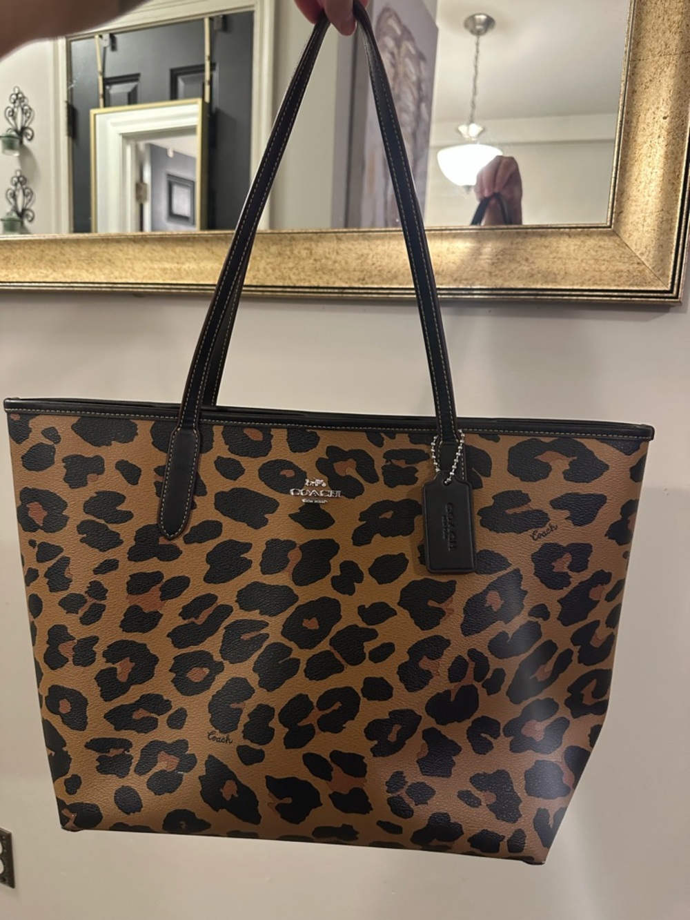Coach Brown and Black Leopard-Print Tote - Picture 2 of 7